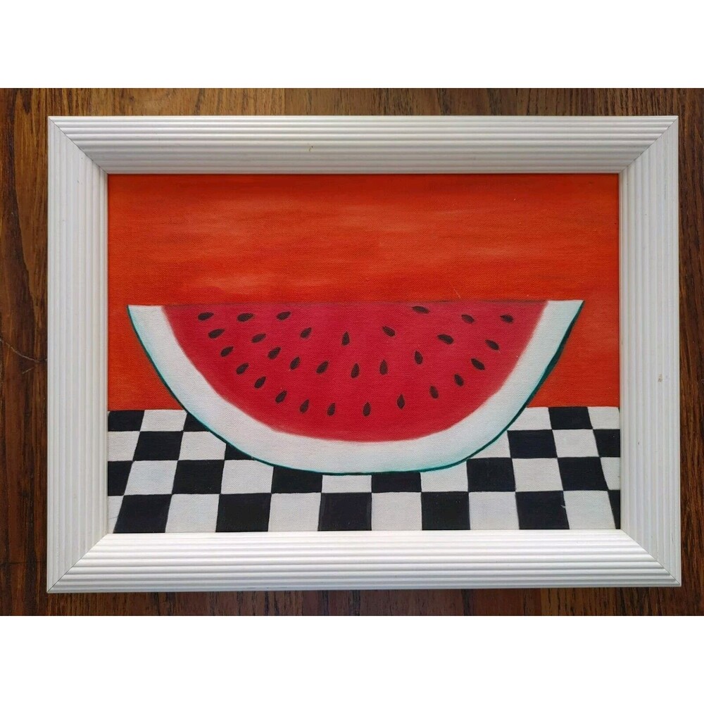 Primitive Country Watermelon Painting - Not A Print - Framed Grt Color & Quality